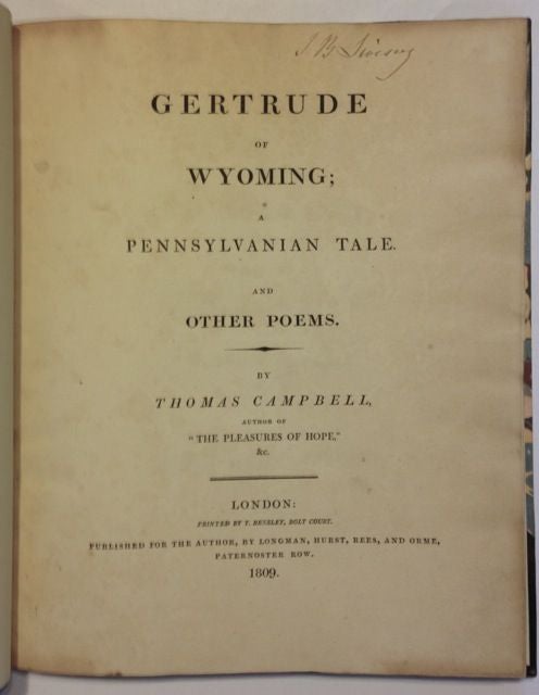 Item #1946 [CAMPBELL, THOMAS] Gertrude of Wyoming: A Pennsylvania Tale, and Other Poems. Thomas Campbell.