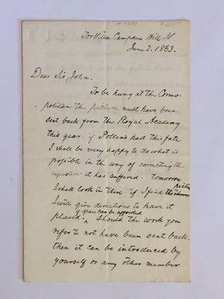 Item #2244 [Hunt, William Holman-ALS] Autograph Letter Signed to Sir John Simeon. William Holman...