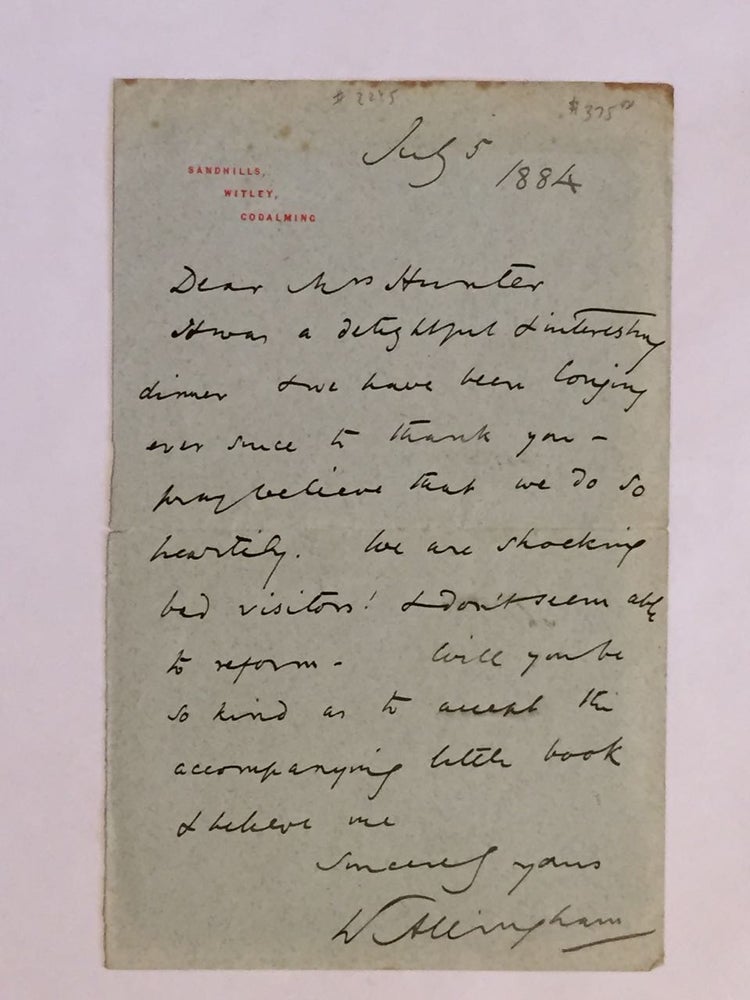 Item #2245 [Allingham, William- Autograph Letter Signed] To Mrs. Hunter. William Allingham.