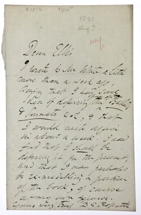Rossetti, Dante Gabriel- ALS] Autograph Letter to Publisher Ellis. Dante Gabriel- ALS Rossetti.
