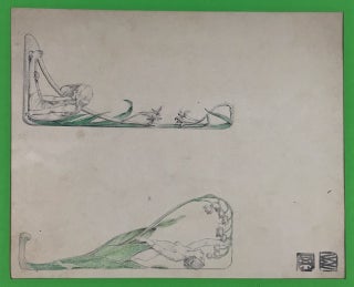 Wiener Werkstatte] Two Drawings, partially colored in green. Carl Otto Czeschka.