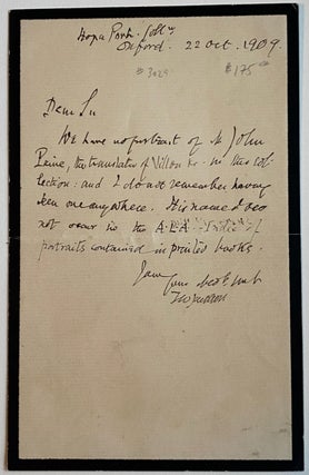 [Jackson, T. W.- Autograph Letter] Regarding John Payne