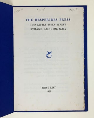 [Hesperides Press] The Hesperides Press; First List