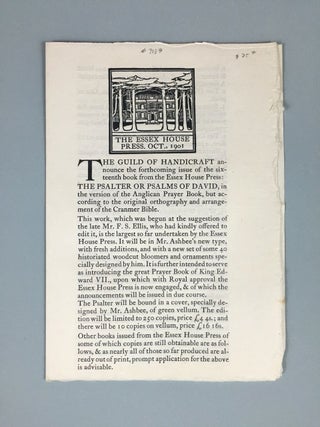 Item #3187 [Essex House Press] Specimen Pages and Order Form for "The Psalter or Psalms of David"