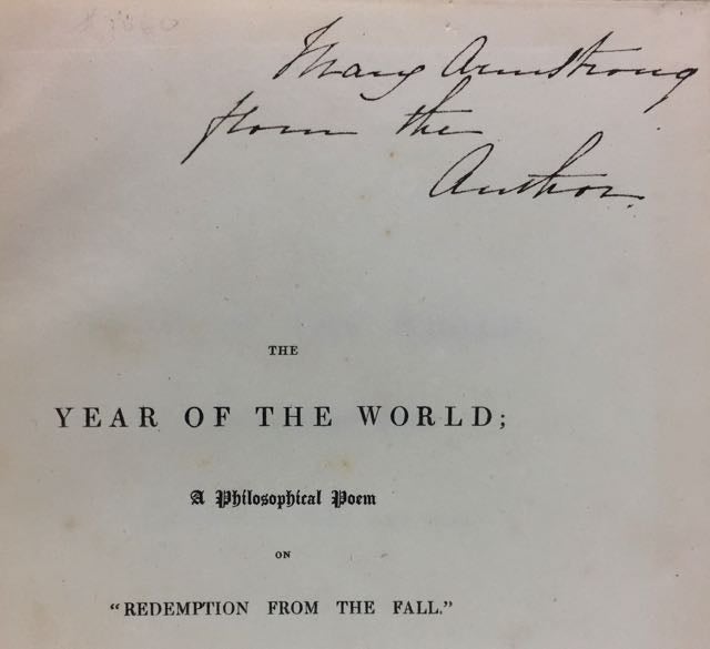 Item #4060 [Scott, William Bell- Presentation Copy- in Original Publisher's Cloth- with Proof of "Poems of a Painter" woodcut laid-in]] The Year of the World; A Philosophical Poem. William Bell Scott.