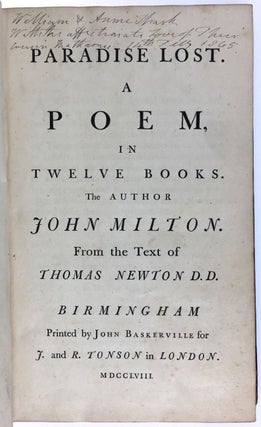 [Milton- First Bskerville Edition-EXTREMELY RARE, BOUND BY BASKERVILLE: ORIGINAL TWO-VOLUME BINDING] Paradise Lost and Paradise Regained