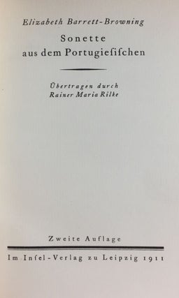 [Rilke, Rainer Maria] Sonette as dem Portugiesischen