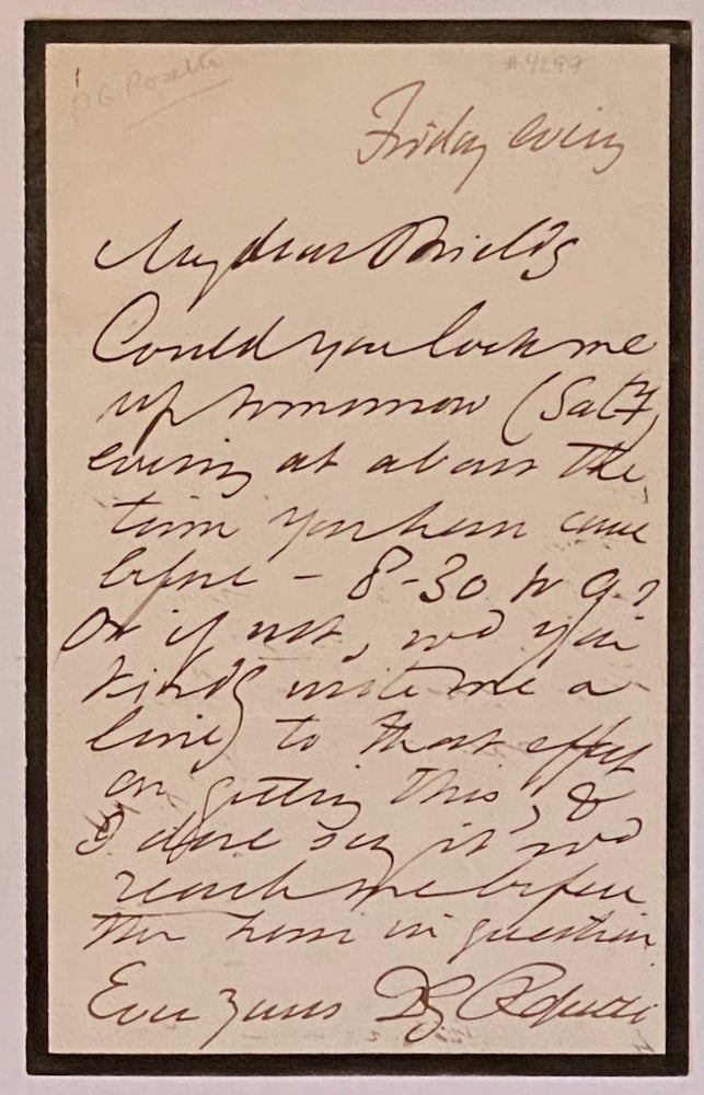 Item #4297 [Rossetti, Dante Gabriel- ALS to Frederic Shields] ALS on Mourning Stationary. Dante Gabriel Rossetti.