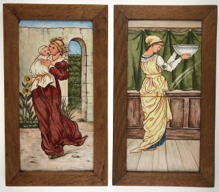 Item #4751 [Arts & Crafts- C. D. Salt, Signed 1882] Two double-tile panels, each separately framed