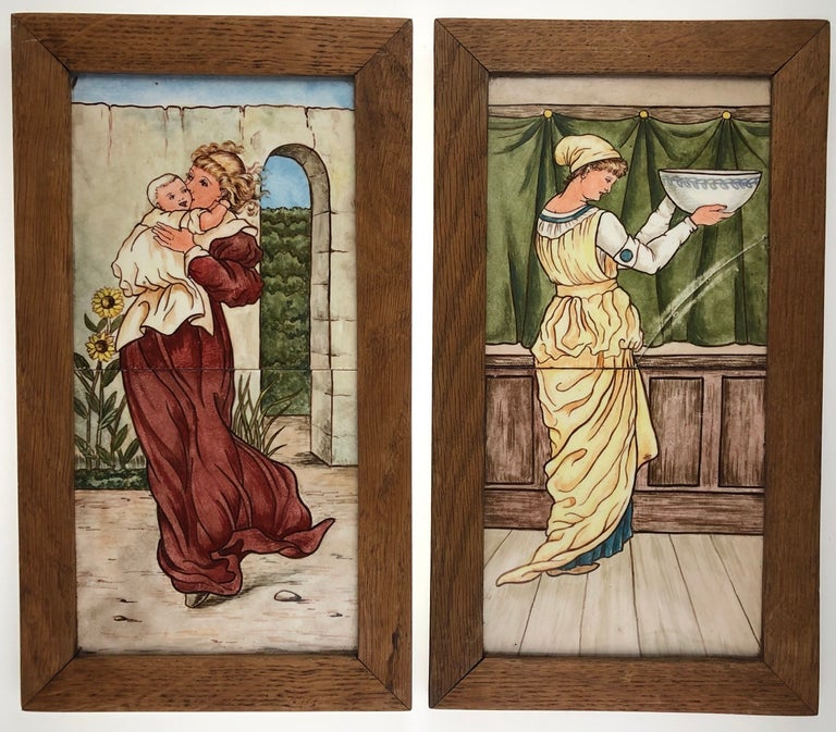 Item #4751 [Arts & Crafts- C. D. Salt, Signed 1882] Two double-tile panels, each separately framed.