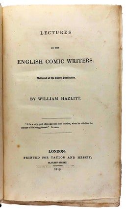 [Hazlitt, William] Lectures on the English Comic Writers