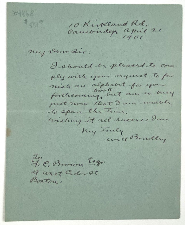 Item #4868 [Bradley, Will H.- Autograph Letter Signed] Scarce ALS to Noted Architect, F. C. Brown. Will H. Bradley.