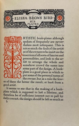 [Village Press- Extremely Rare, 1/40 Copies, With Two Authentic Bookplates by Truesdell] A Booklet Devoted to the Book Plates of Elisha Brown Bird