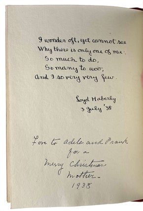 [Binding, Fine- Loyd Haberly- Inscribed by Haberly with Five-Line Poem] Poems by Loyd Haberly