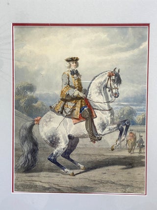 Item #5206 [Equestrian- Superb Watercolor Painting] by Henry Montpezat, Noted French Painter....