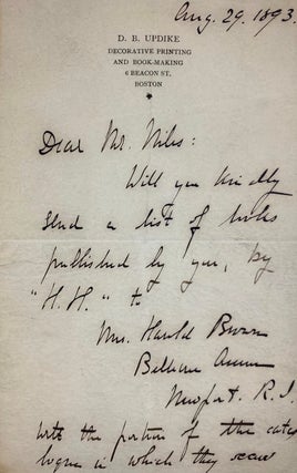 Item #5880 [Updike, D. B.- ALS] Autograph Letter Signed to a Publisher. Daniel Berkeley Updike