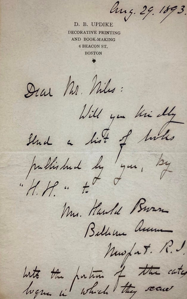Item #5880 [Updike, D. B.- ALS] Autograph Letter Signed to a Publisher. Daniel Berkeley Updike.