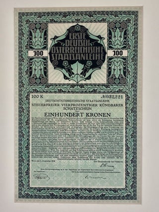 Item #6190 [Jugendstil Style Bond Currency, German- German-Austrian, 1918] Einhundert Kronen (100...