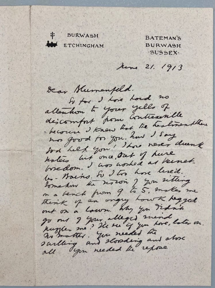 Item #6200 Kipling, Rudyard- ALS] Autograph Letter Signed to the Editor of The Daily Express, Ralph David Blumenfield. Rudyard Kipling.