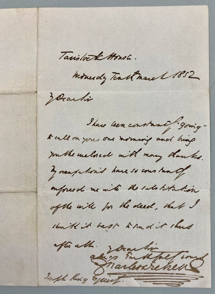 Item #6203 [Dickens, Charles- ALS] Autograph Letter Signed by Charles Dickens to Schoolmaster Joseph Charles King. Charles Dickens.