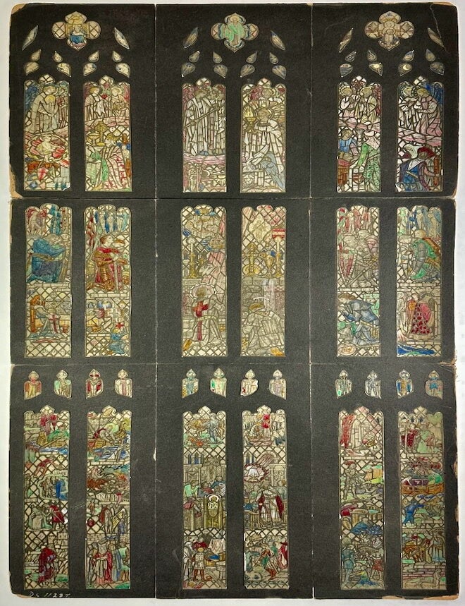 Item #6254 [Camm Studios: Pre-Raphaelite Stained Glass Watercolor Design- Thomas William Camm, Camm Studios] Exquisite 9-panel, 18-Part Watercolor Designs for Stained Glass Windows, Camm Studio. Camm Studios.