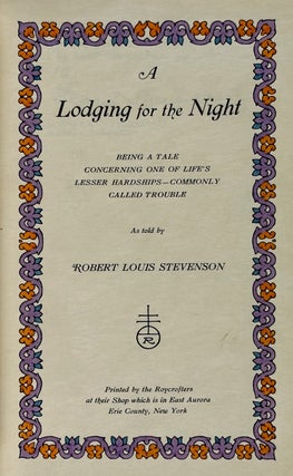 [Binding, Fine- Roycroft Bindery: Kinder, Louis] A Lodging for the Night